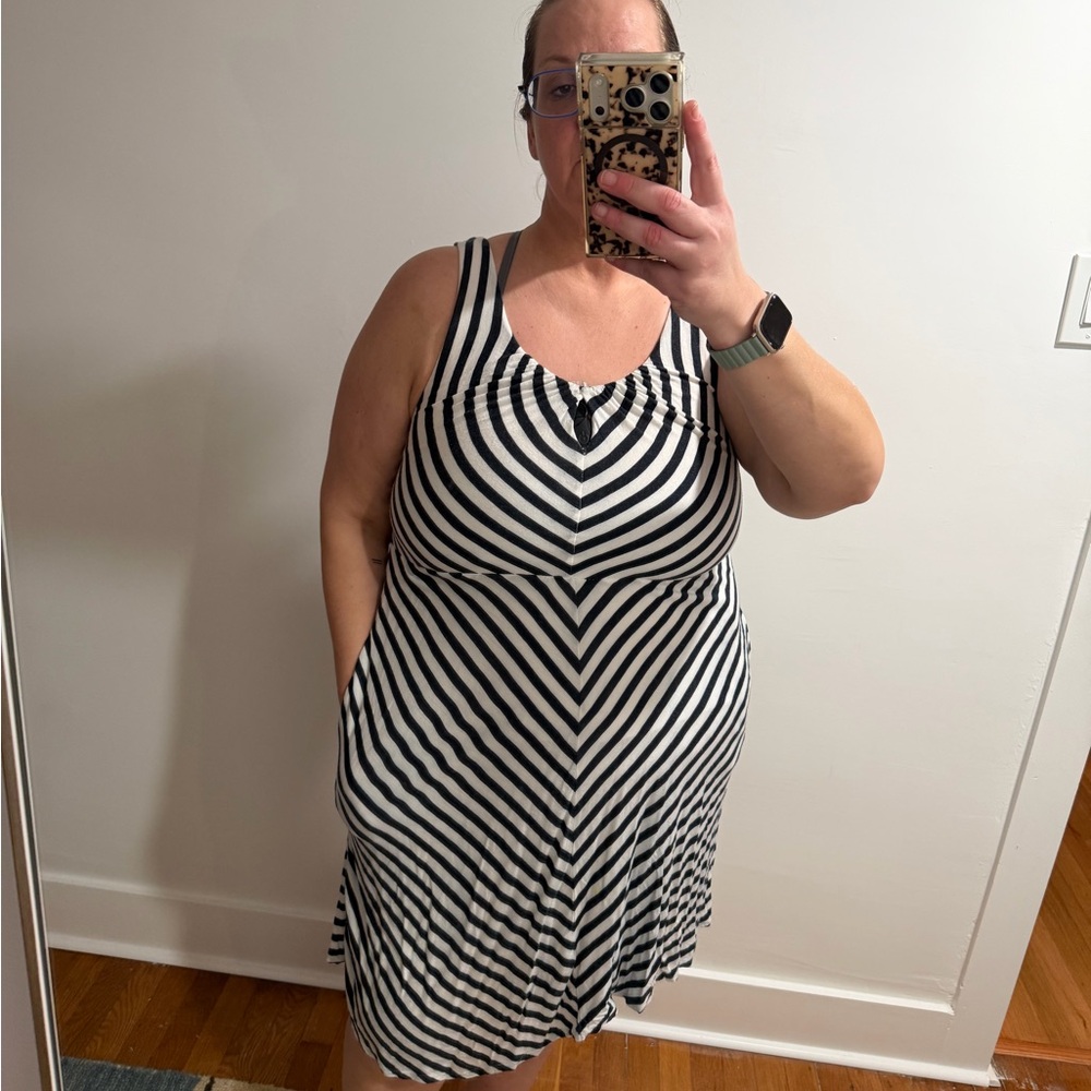 Anthropologie Lilka black + white striped sleeveless dress in L